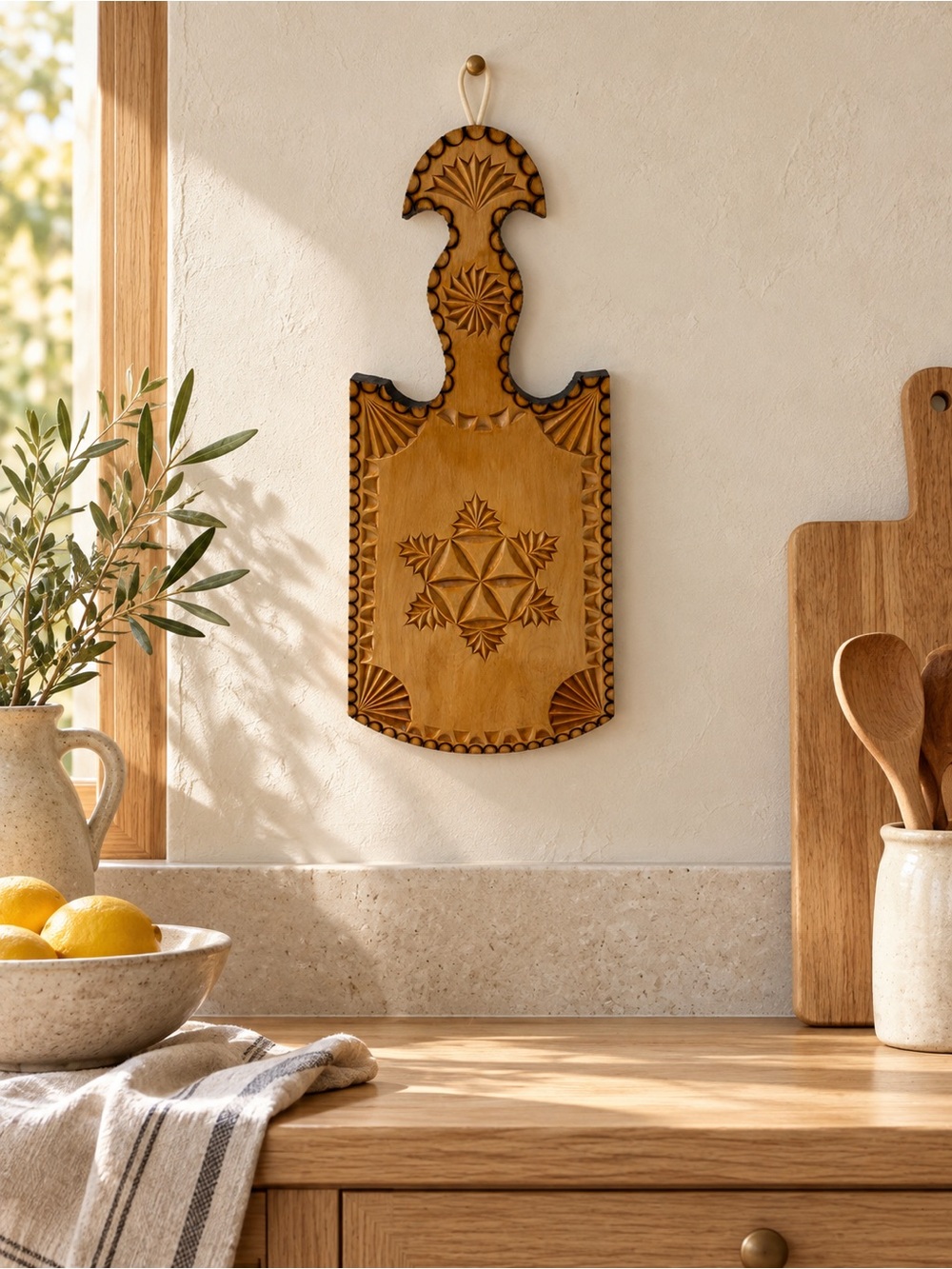 Vintage Scandinavian-Style Carved Wood Hanging Board